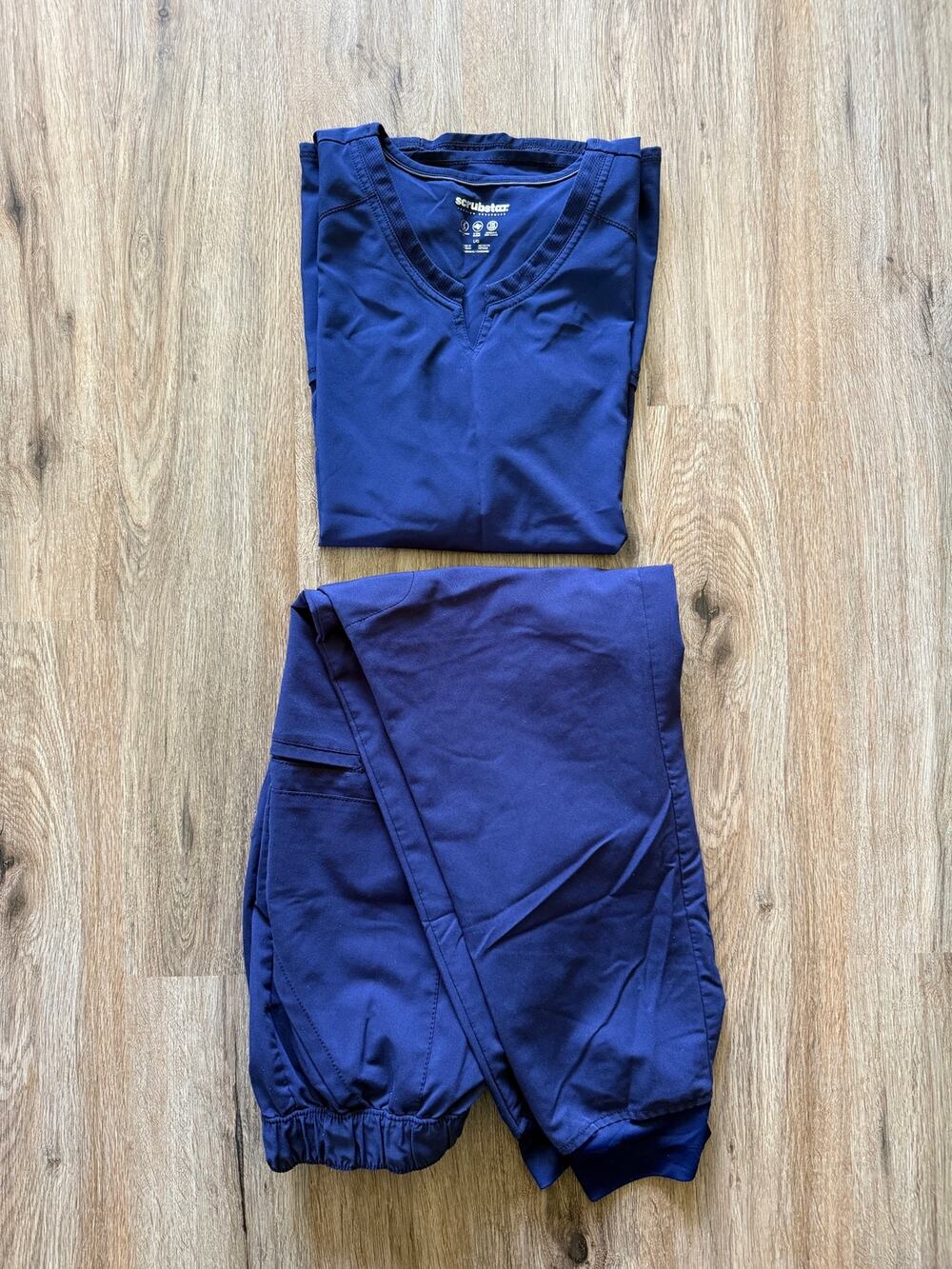 Scrubstar Premium Womenโs Blue Scrub Set Size Large Short Sleeve Jogger Style